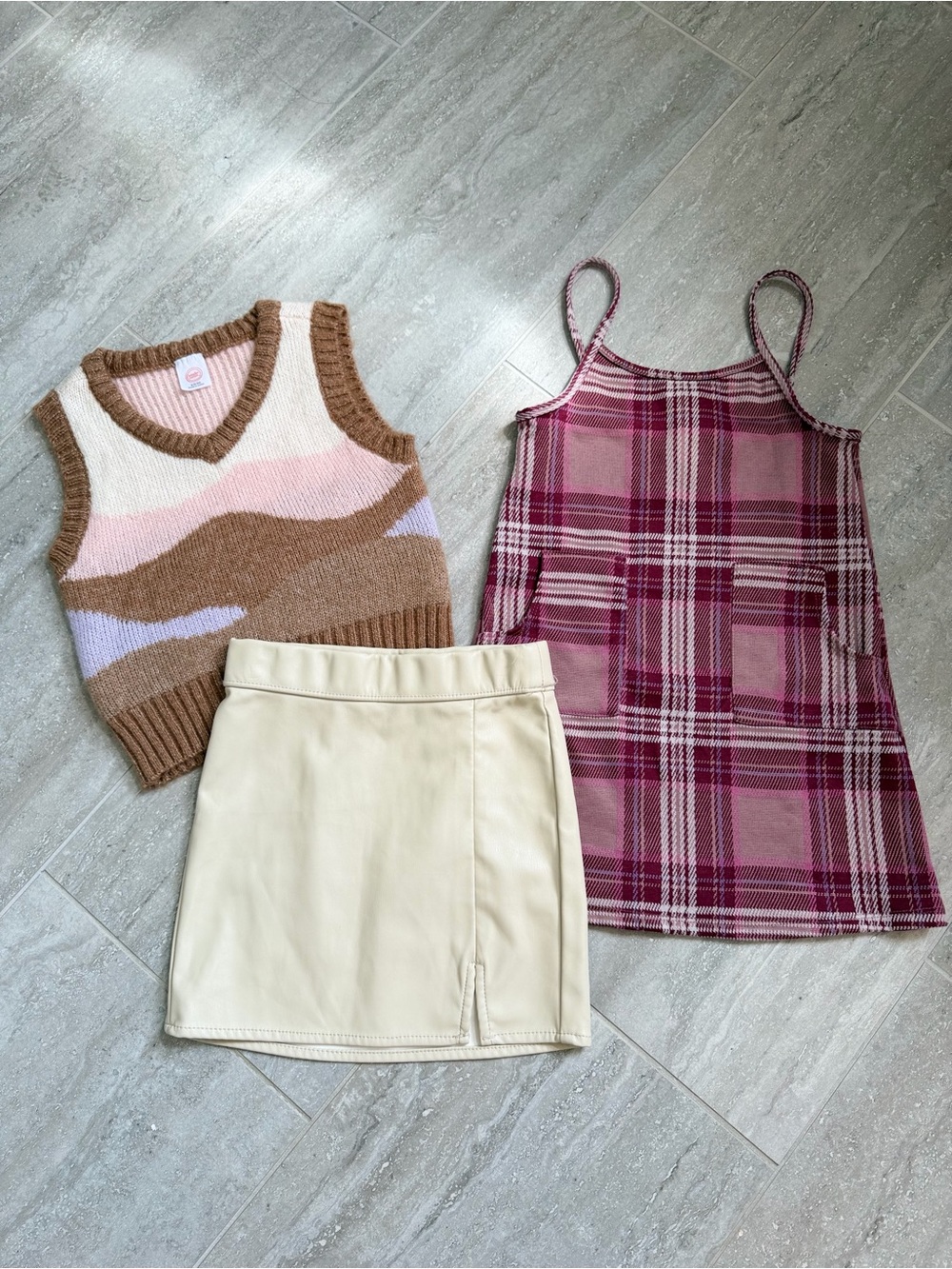 Girls Size 6 Fall Bundle Wonder Nation Faux Leather Skirt Plaid Dress Vest